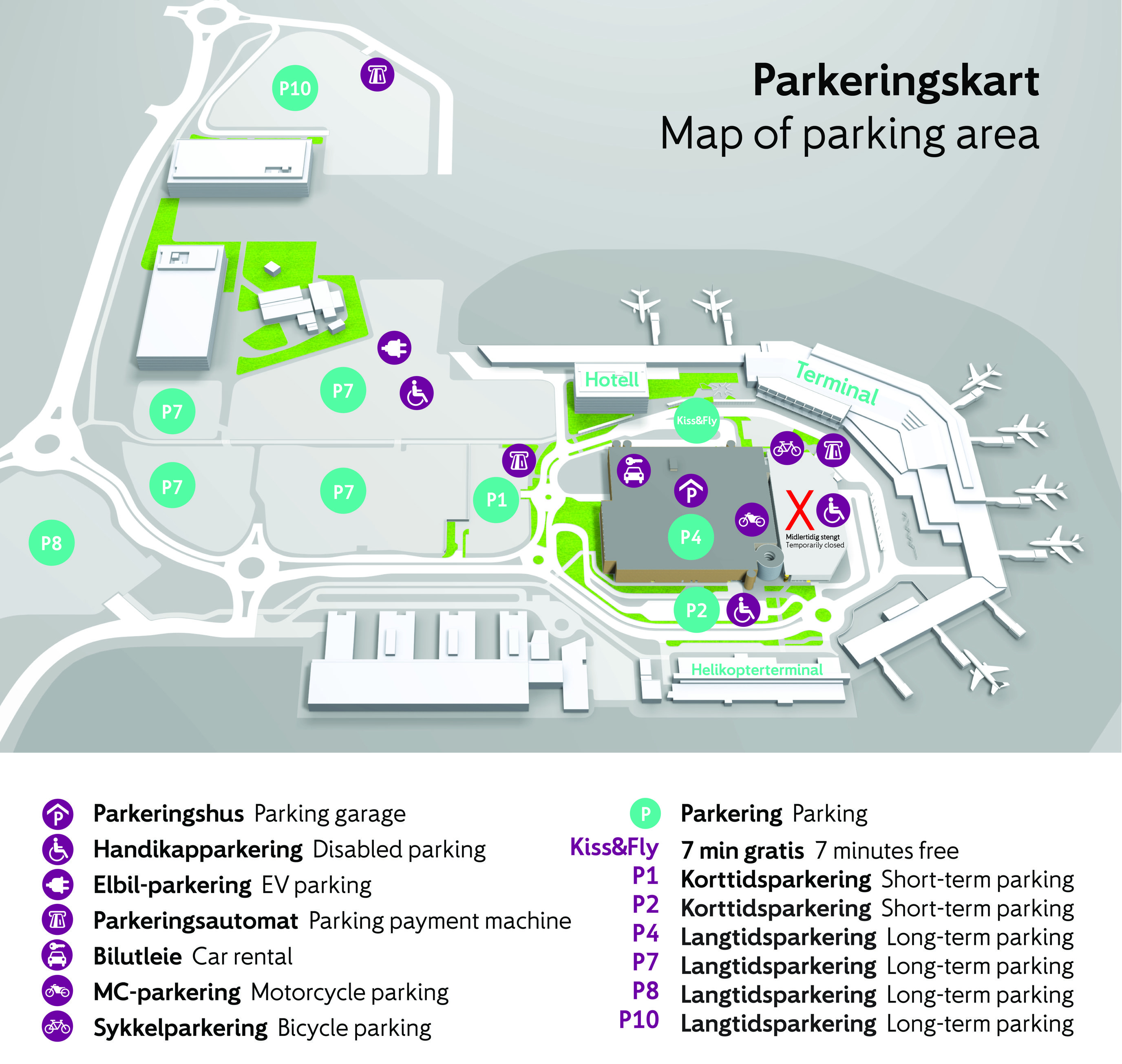 Map of parking areas at Stavanger Airport Sola