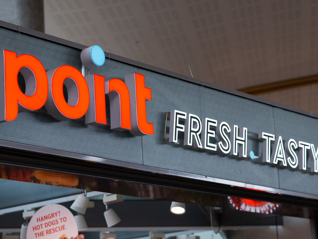Logo for kiosken Point med teksten "Fresh. Tasty. Go