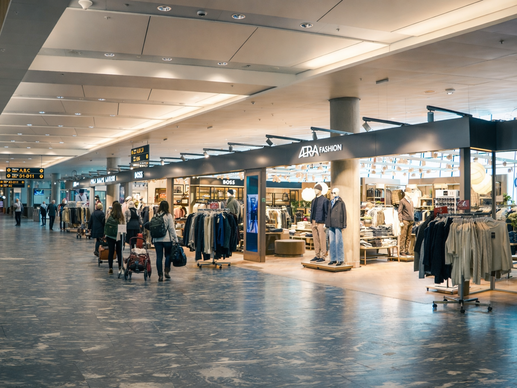 Display of Eton shirts, ties, and bags in a stylish retail store setting, showcasing neatly organized clothing and accessories on wooden shelves
