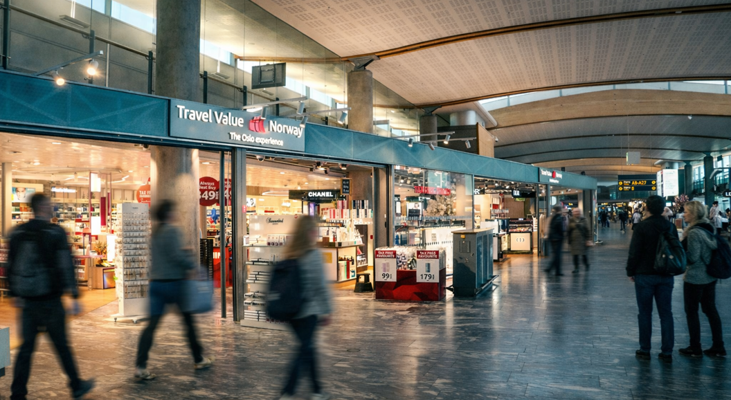 A person browsing a display of various sunglasses in a store, featuring stylish frames with tinted lenses